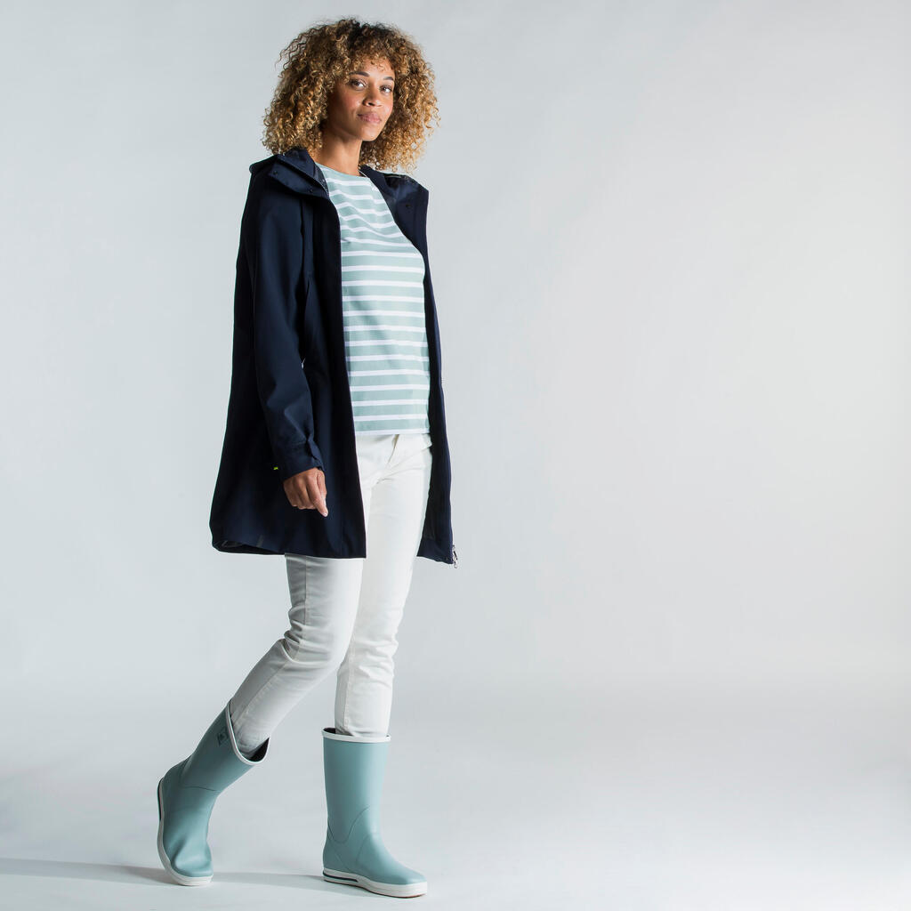 Jakna za jedrenje 500 Oilskin vodootporna dugačka ženska - teget