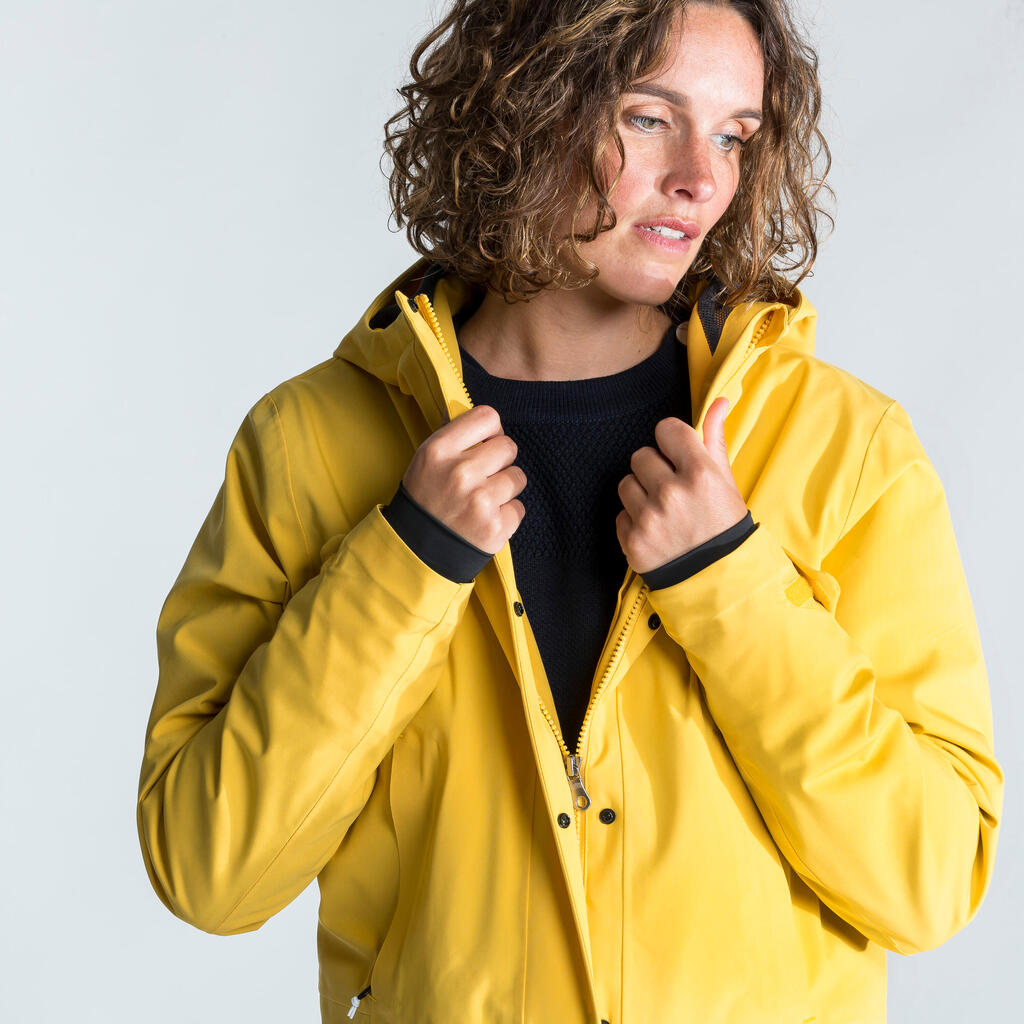 Women's Waterproof Long Sailing Jacket -Oilskin 300 - Yellow
