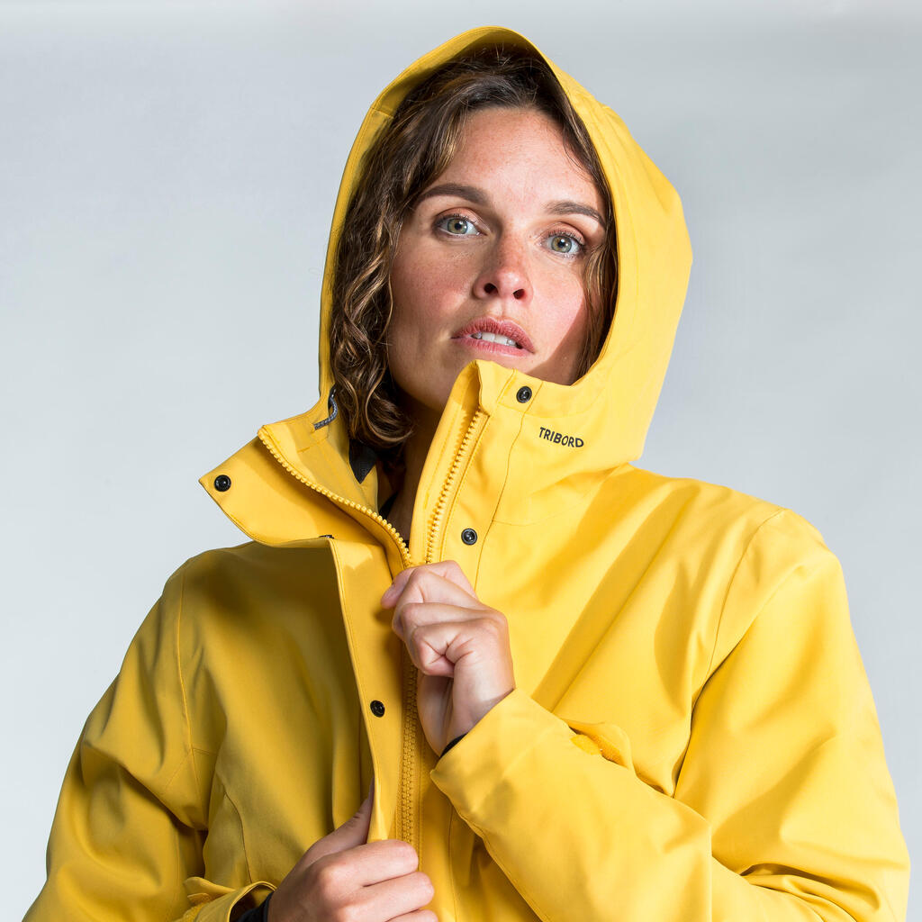 Women's Waterproof Long Sailing Jacket -Oilskin 300 - Yellow