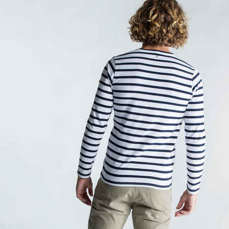 Men's Long-sleeved Sailor T-Shirt Sailing 100 - White Blue