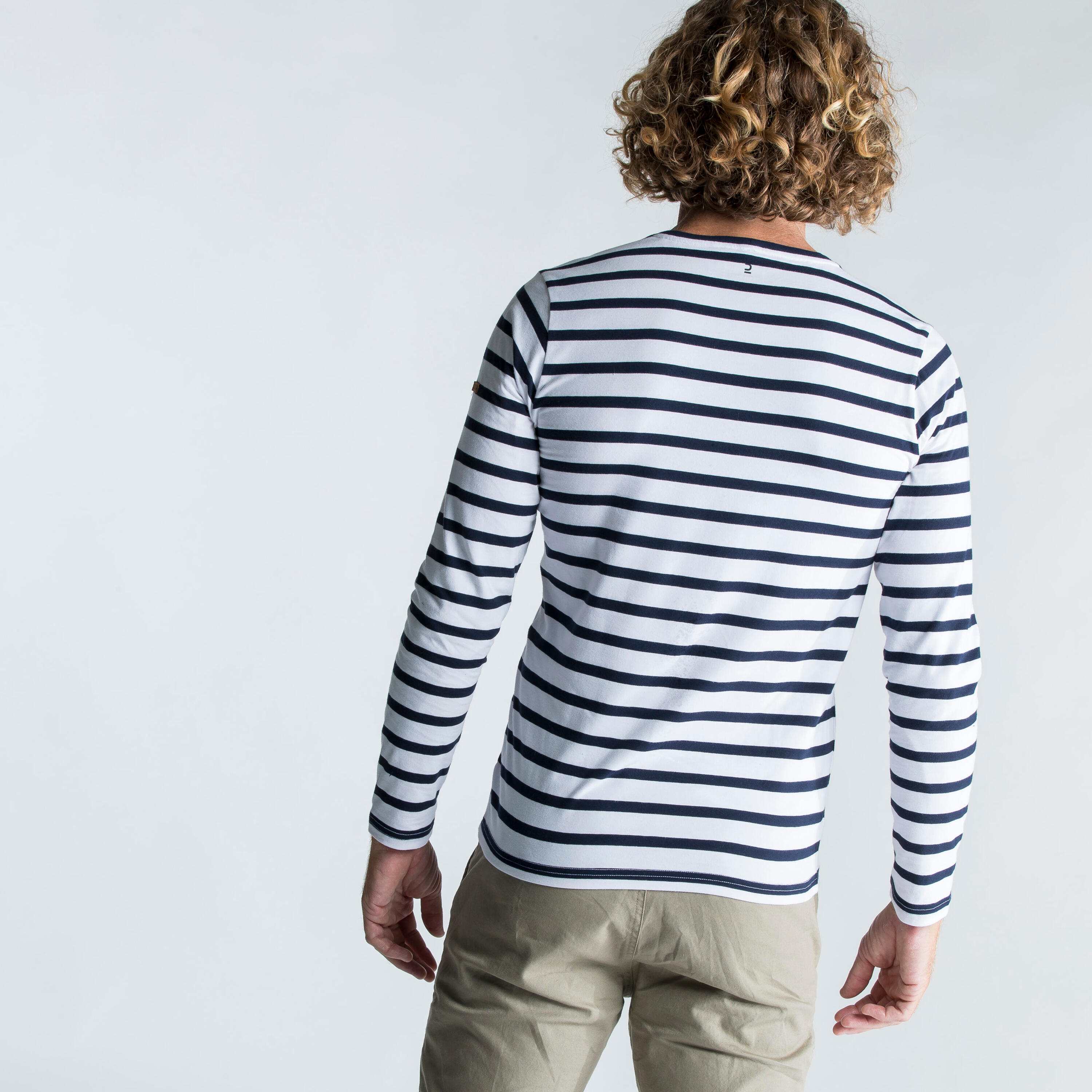 Men's Long-sleeved Sailor T-Shirt Sailing 100 - White Blue TRIBORD