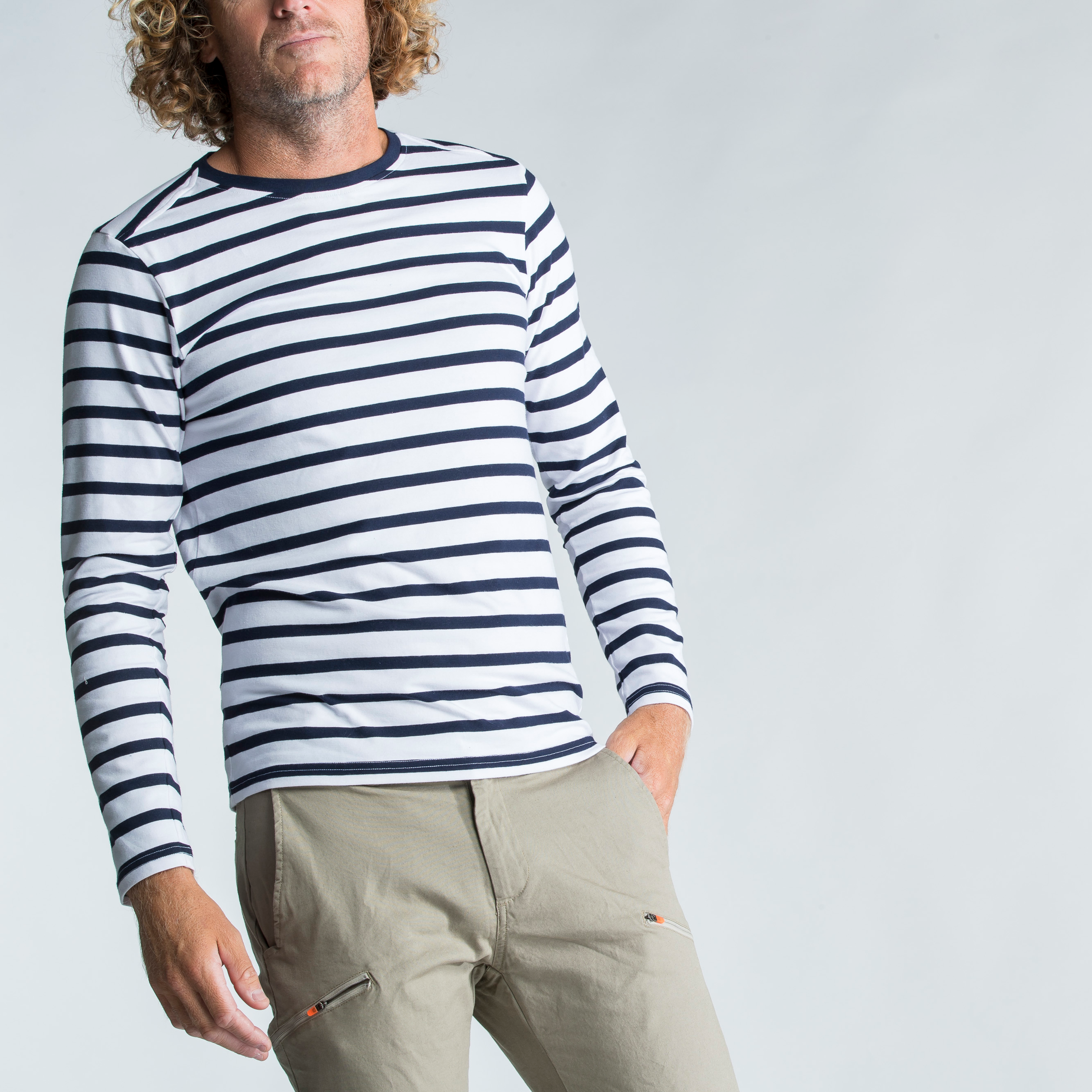 Marinière homme manches longues Sailing 100 Blanc bleu