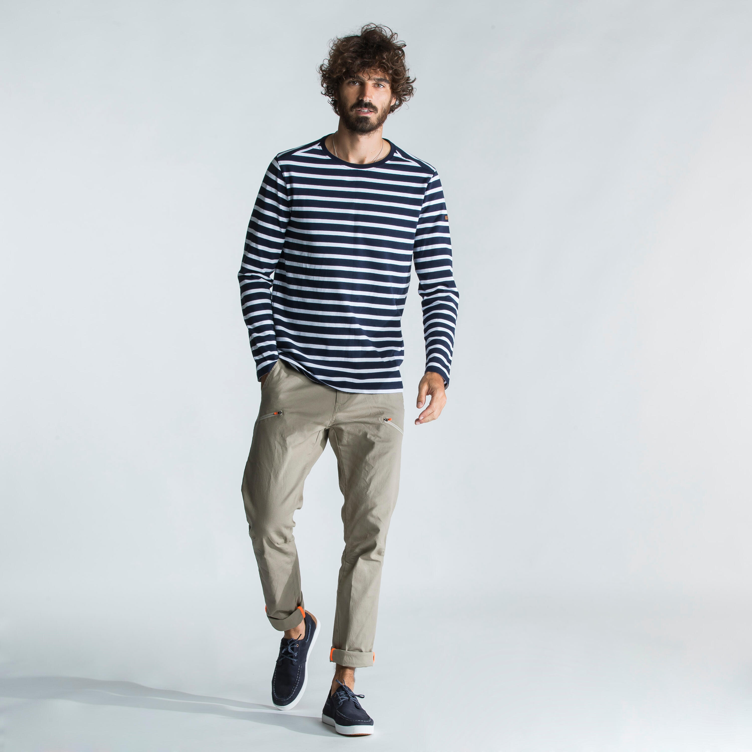 Camiseta vela manga larga marinera Hombre Tribord Saling 100 rayas azul 8/11