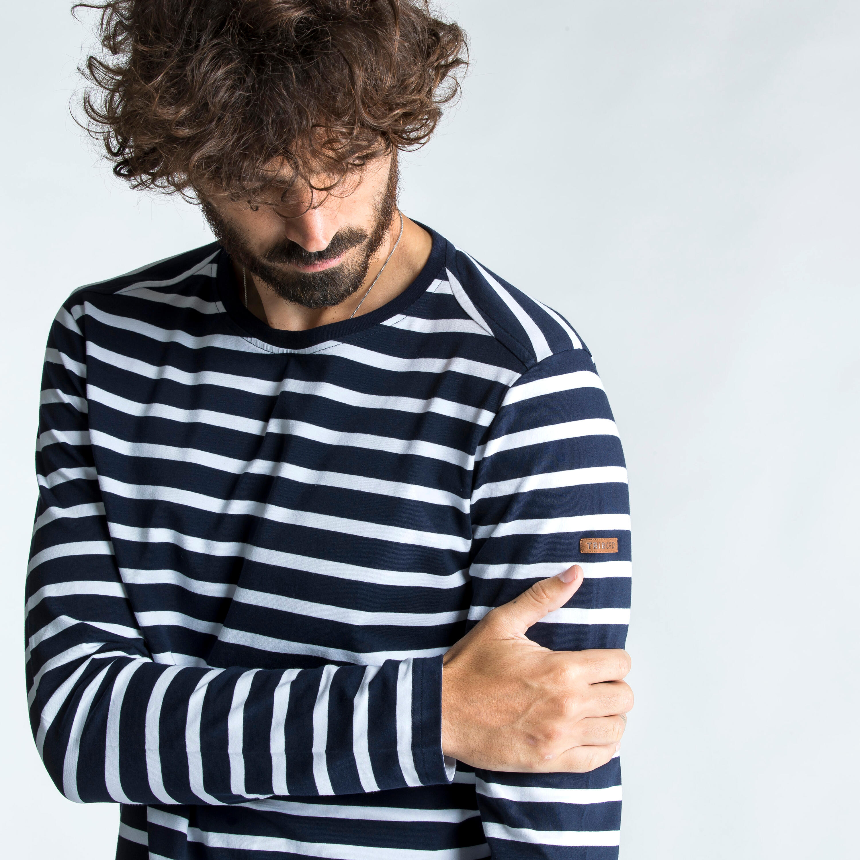 Camiseta vela manga larga marinera Hombre Tribord Saling 100 rayas azul 10/11