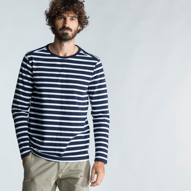 Men's Long-sleeved Sailor T-Shirt Sailing 100 - Blue White