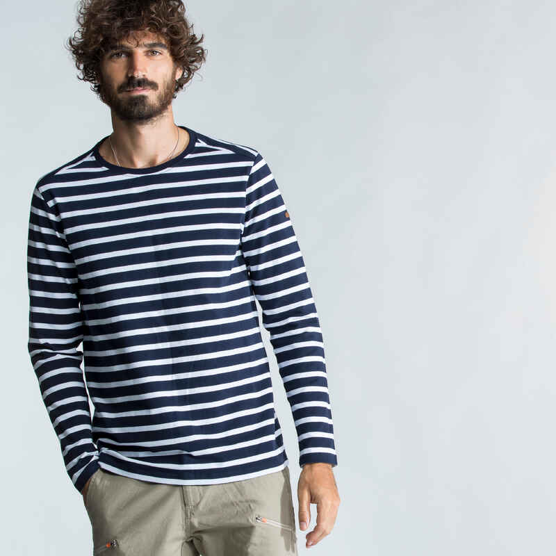 Men's Long-sleeved Sailor T-Shirt Sailing 100 - Blue White