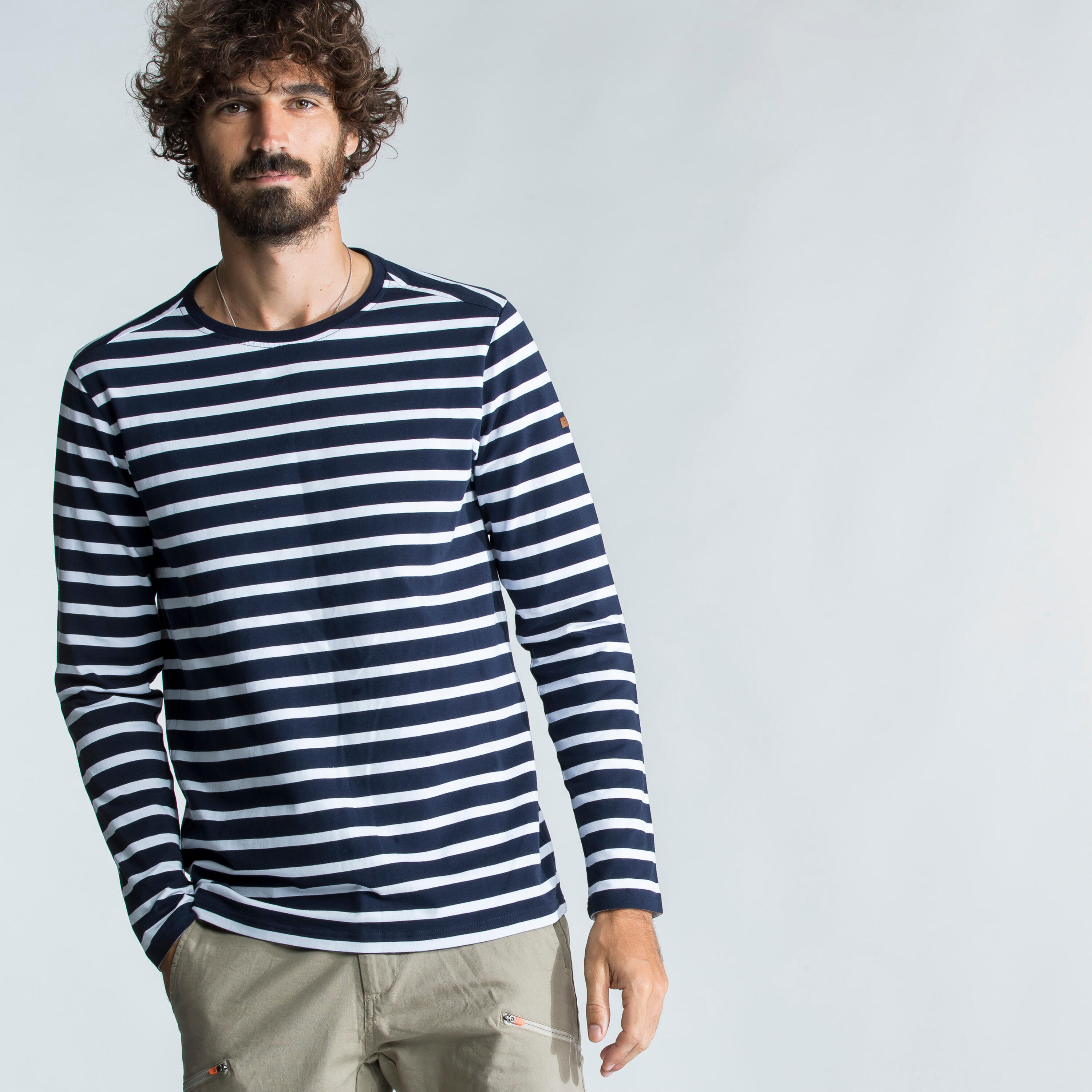 Men's Long-sleeved Sailor T-Shirt Sailing 100 - Blue White - Decathlon