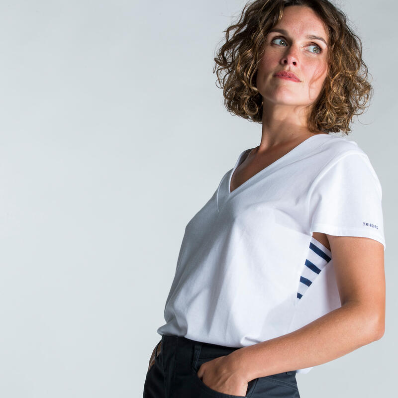 Női póló vitorlázáshoz Sailing 100, könnyű, fehér 