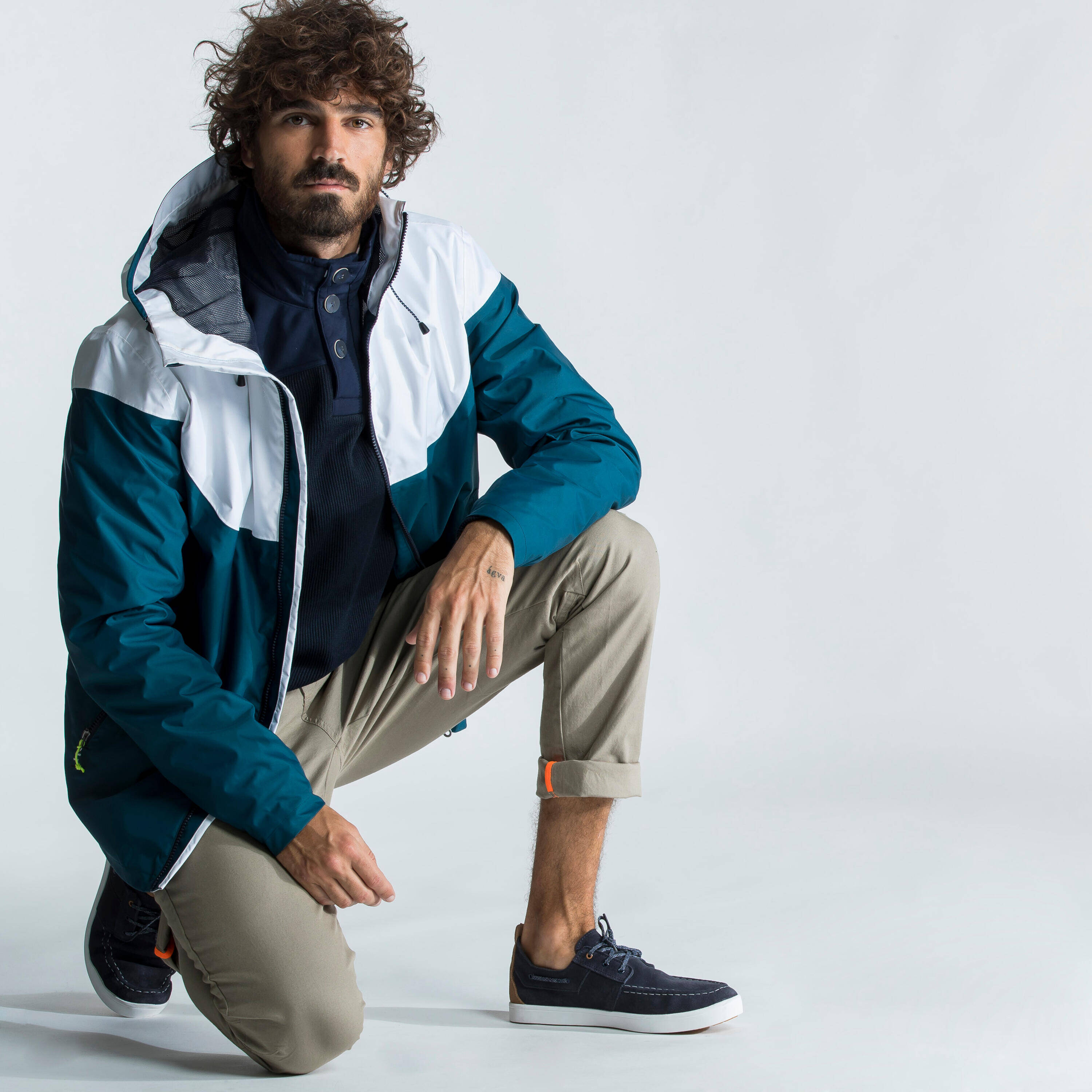 Men Waterproof Jacket 100 Petrol White -  2
