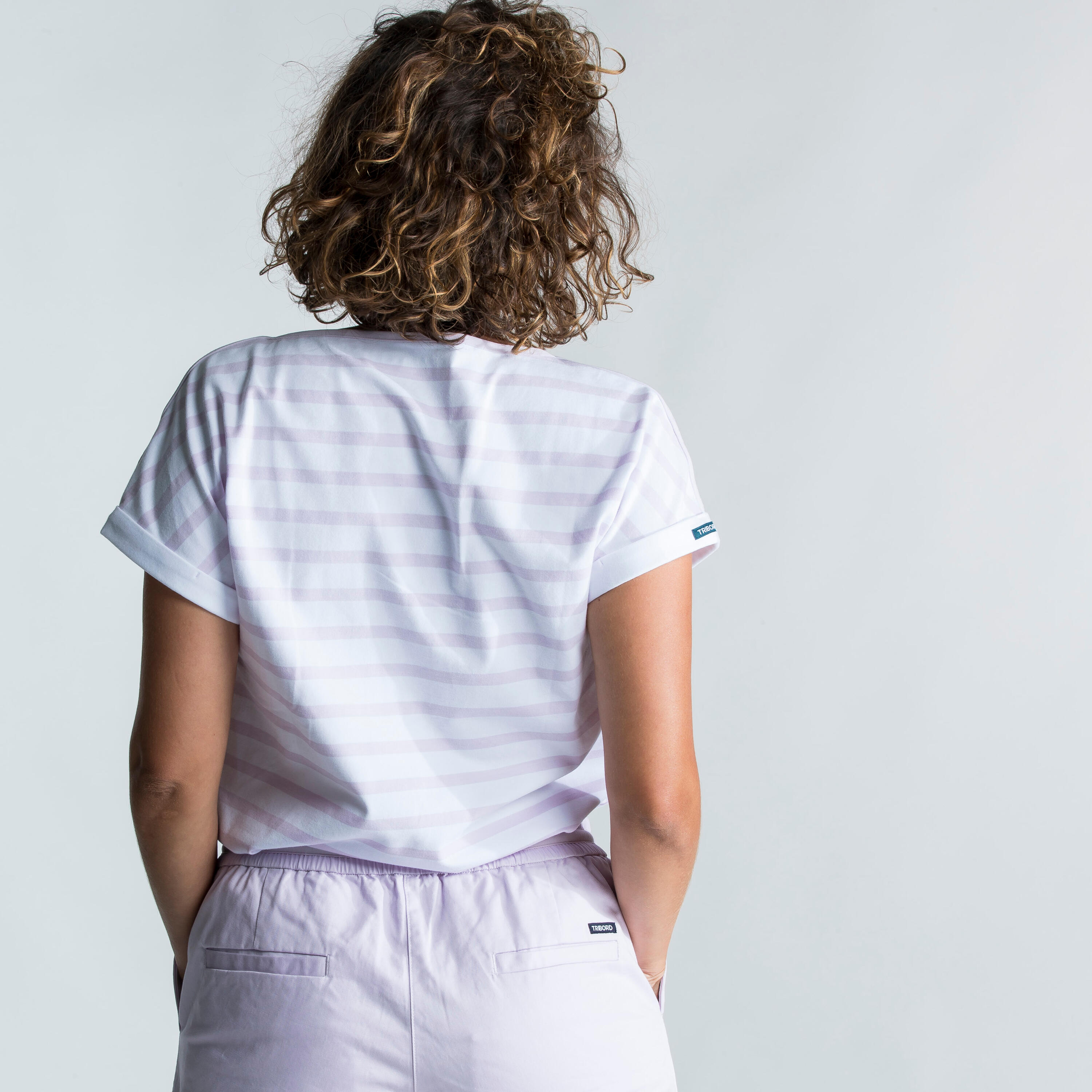 Women's Sailing Short-sleeved Sailor's T-Shirt Sailing 100 white lavender 4/4