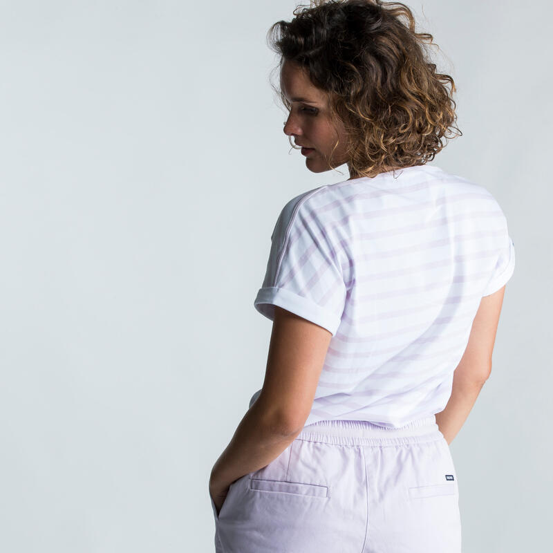 T-Shirt Manches courtes - marinière de voile Sailing 100 Femme Blanc Lavande