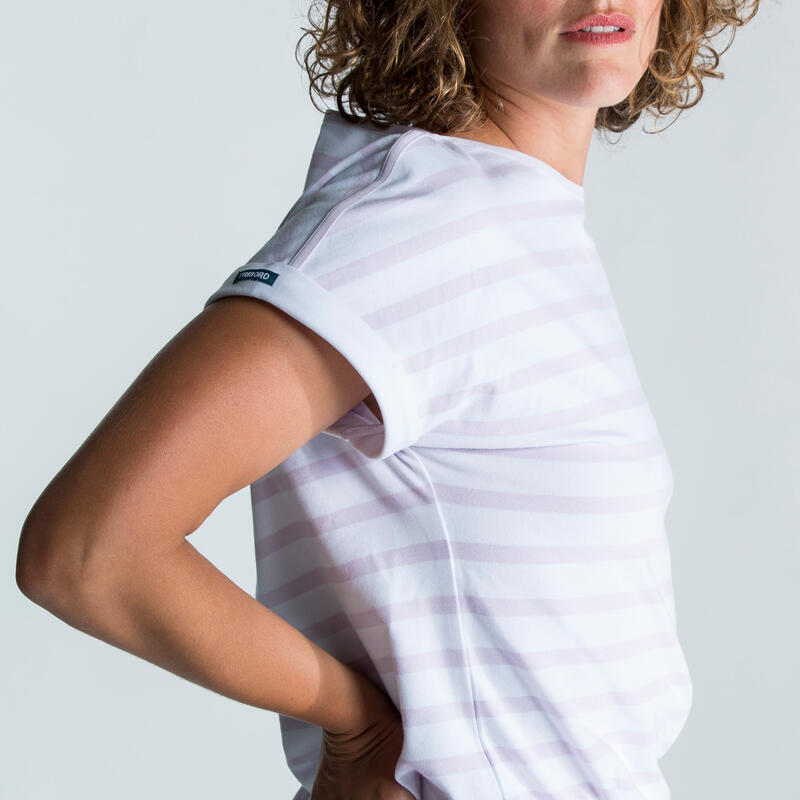 T-Shirt Manches courtes - marinière de voile Sailing 100 Femme Blanc Lavande