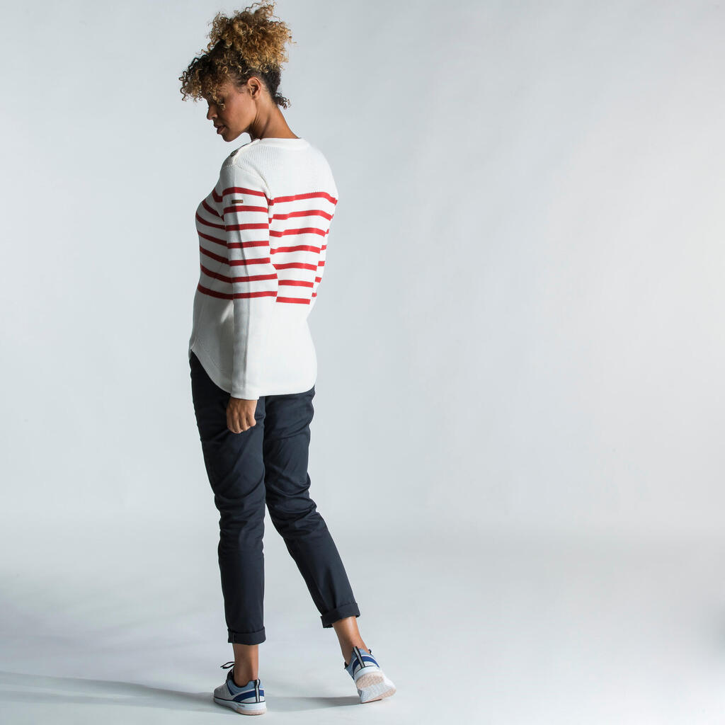 Women's Marine Pullover - White and Red Striped