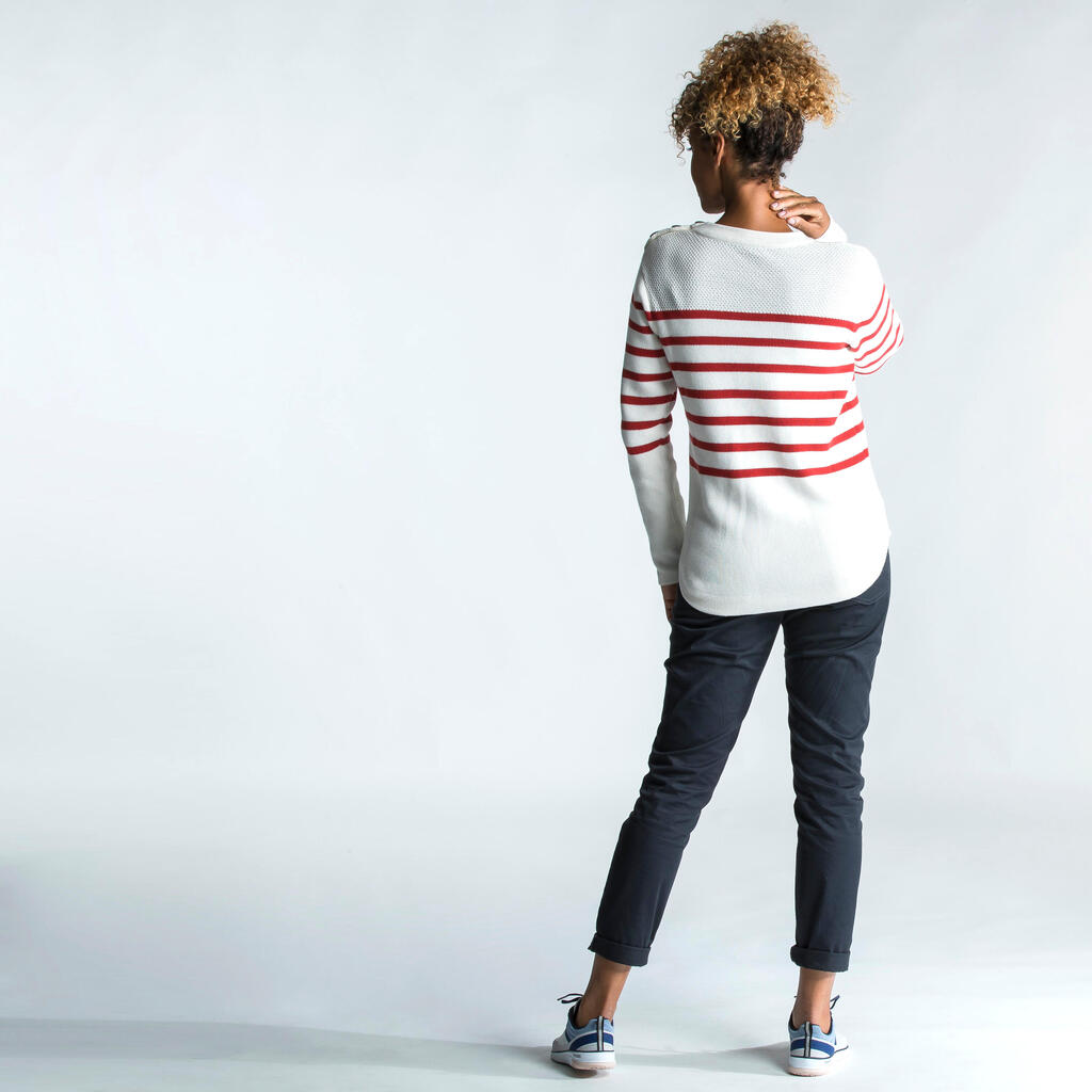 Women's Marine Pullover - White and Red Striped