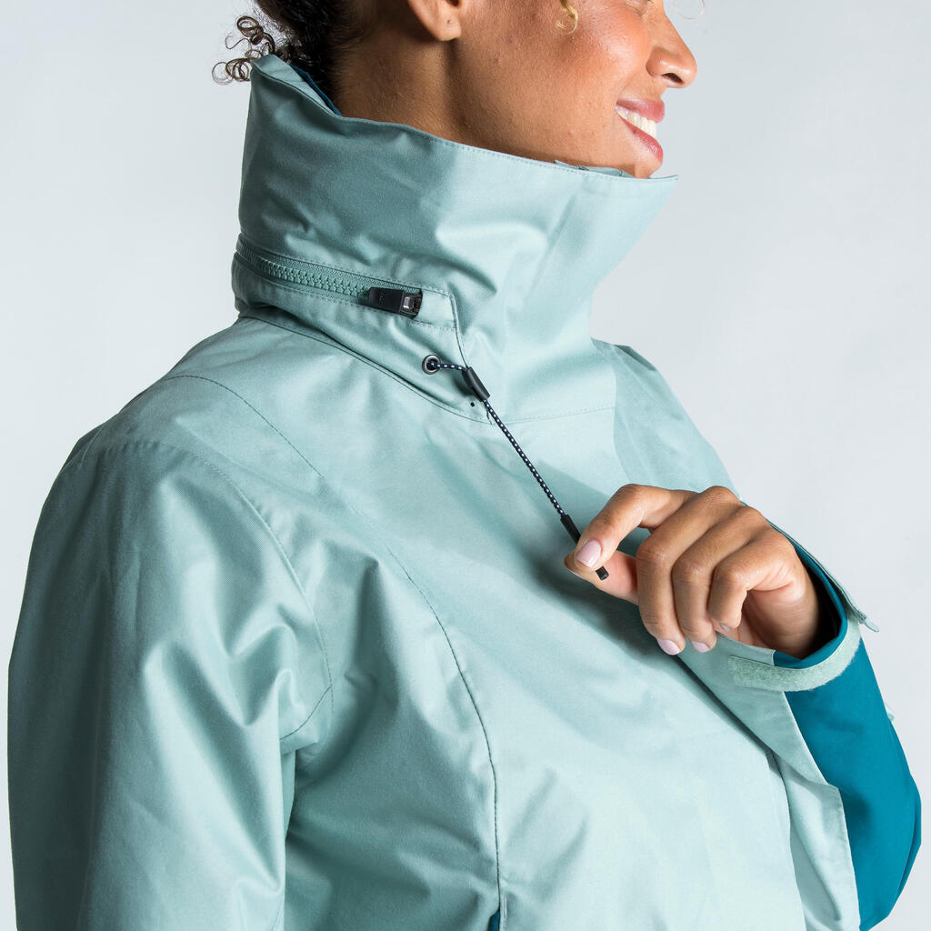 Women's windproof waterproof jacket - wet-weather jacket SAILING 300 beige navy