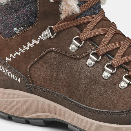 Čizme za planinarenje SH900 srednje duboke tople i vodootporne ženske - smeđe