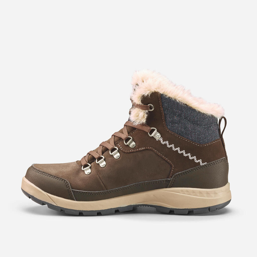 Chaussures en cuir chaudes imperméables de randonnée neige - SH900 Mid - Femme