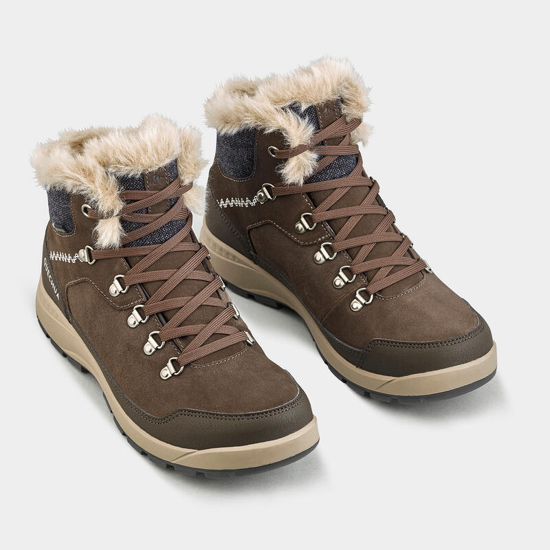 Botas de caminhada na neve quentes e impermeáveis em couro - SH900 Mid - mulher