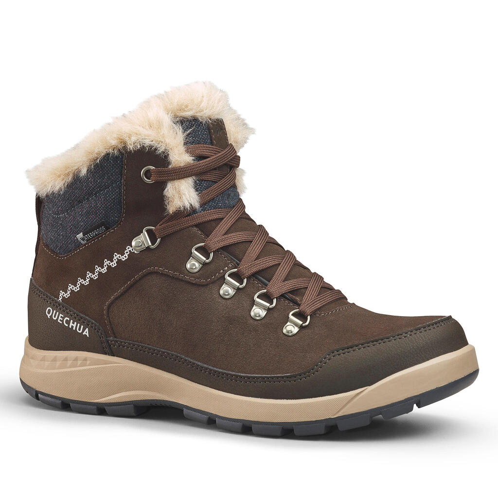 Women’s leather warm waterproof snow boots - sh900 mid