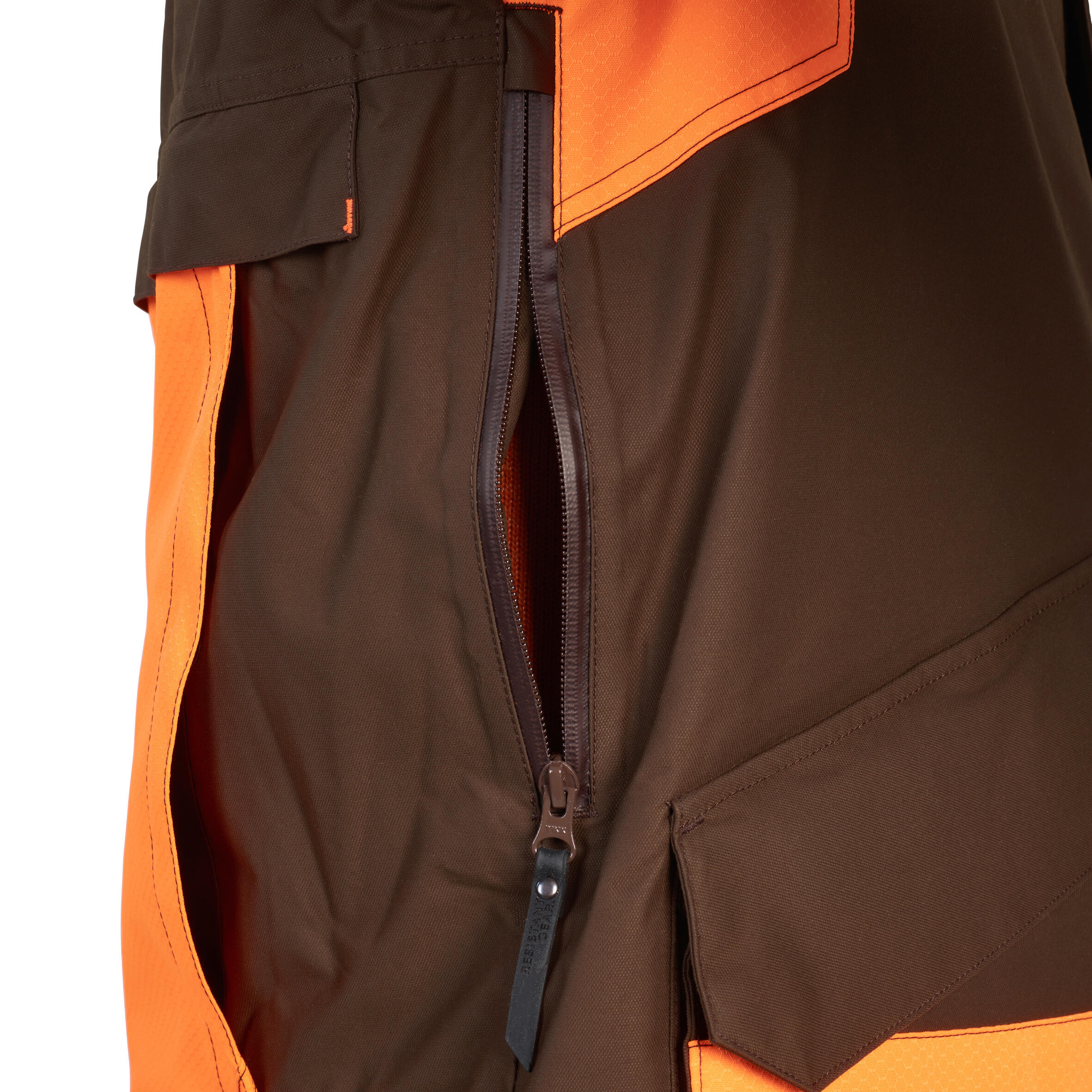 Veste Chasse Imperméable Renfort fluo/marron 520 12/19