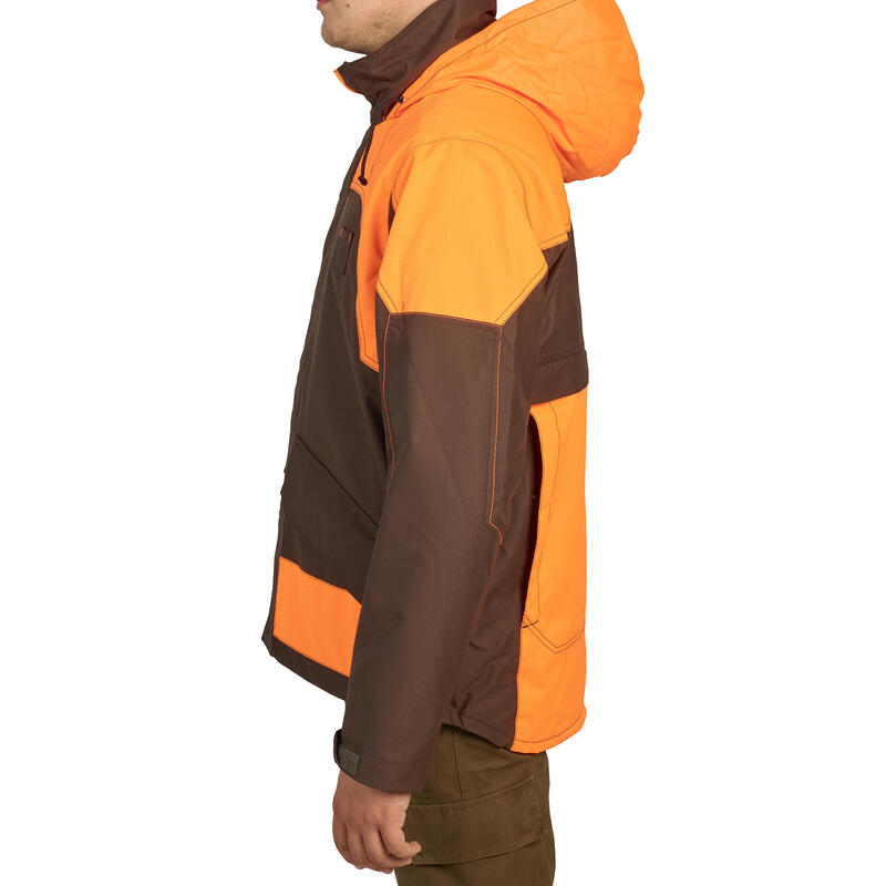 Chaqueta Caza Solognac 520 Hombre Impermeable Reforzada Naranja Fluo Marrón