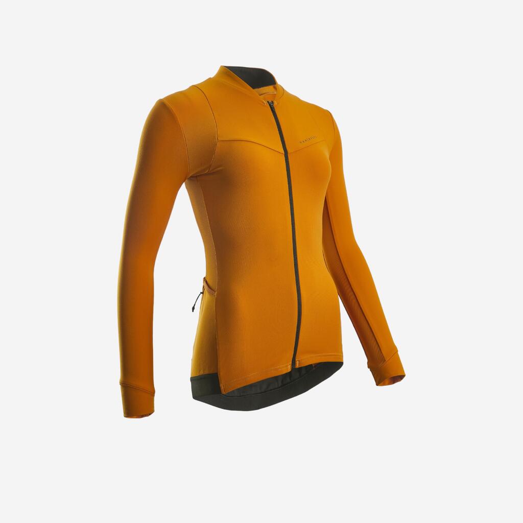 Women's long-sleeved road cycling jersey - camel