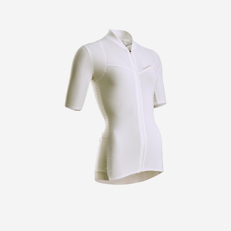 Maillot ciclismo manga corta mujer Van Rysel RCR blanco roto
