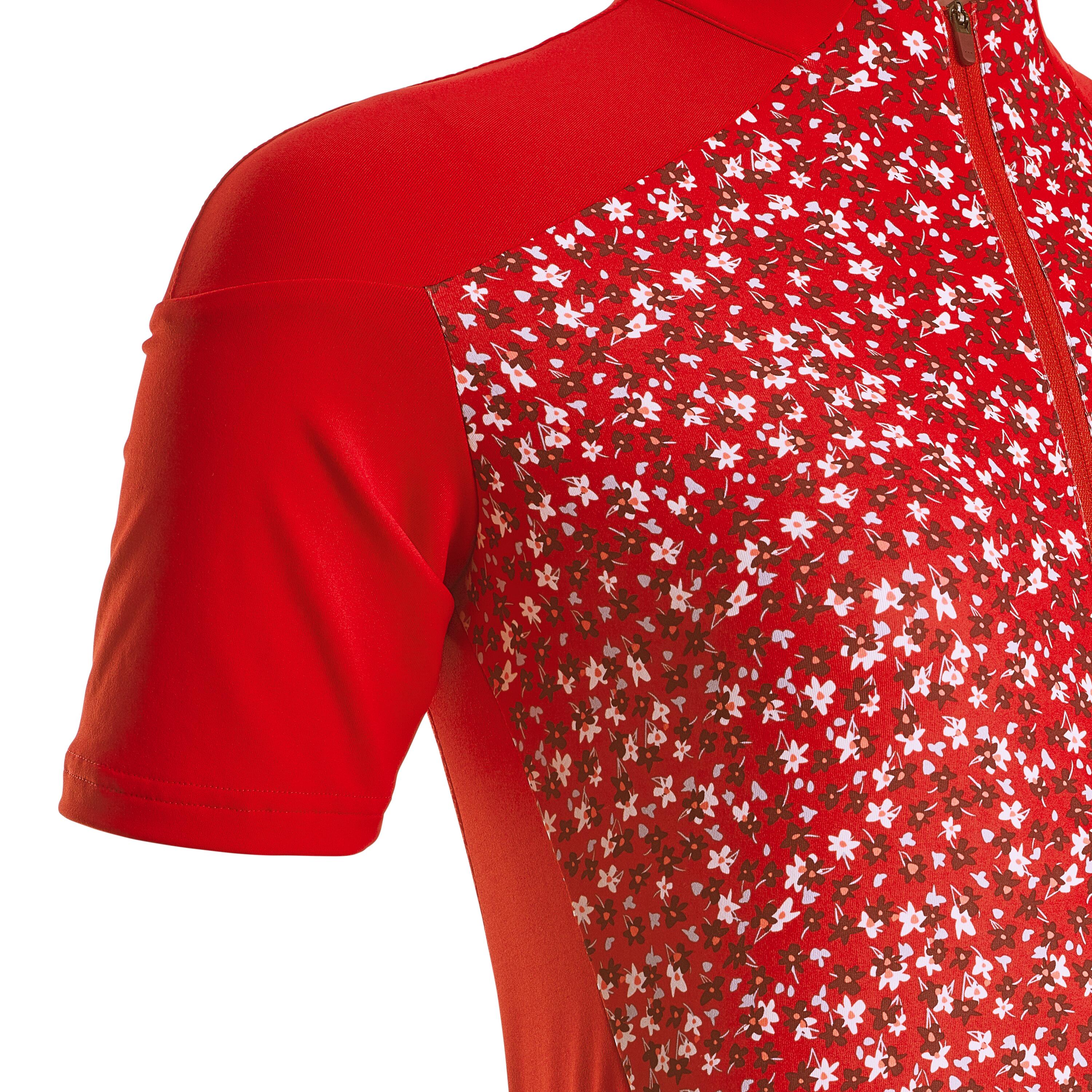 Women's Short-Sleeved Road Cycling Jersey RC500 - Floral/Red 4/7