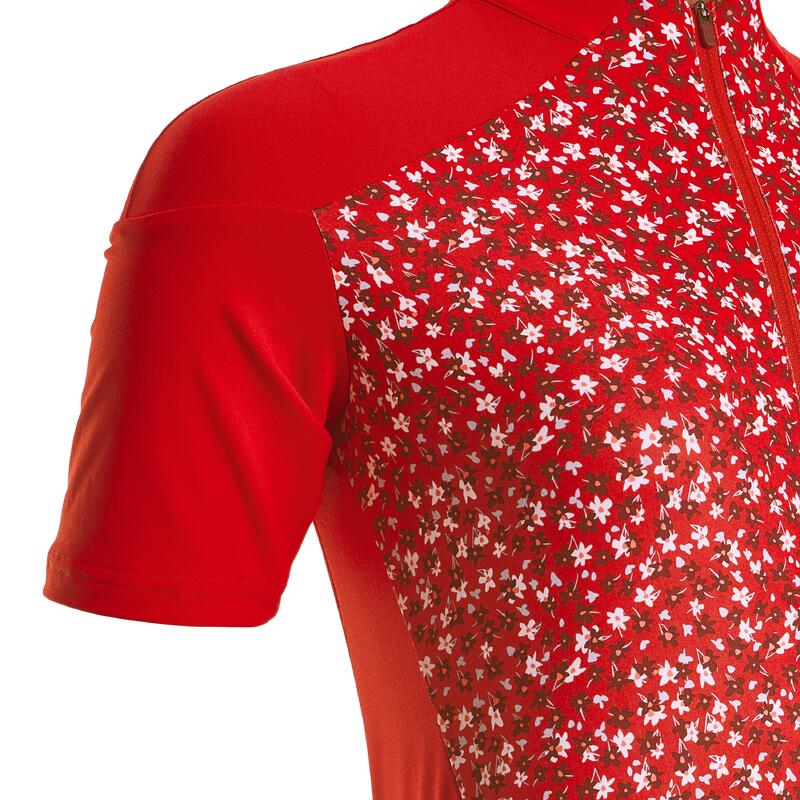 MAILLOT VELO ROUTE MANCHES COURTES RC500 FEMME FLORAL ROUGE