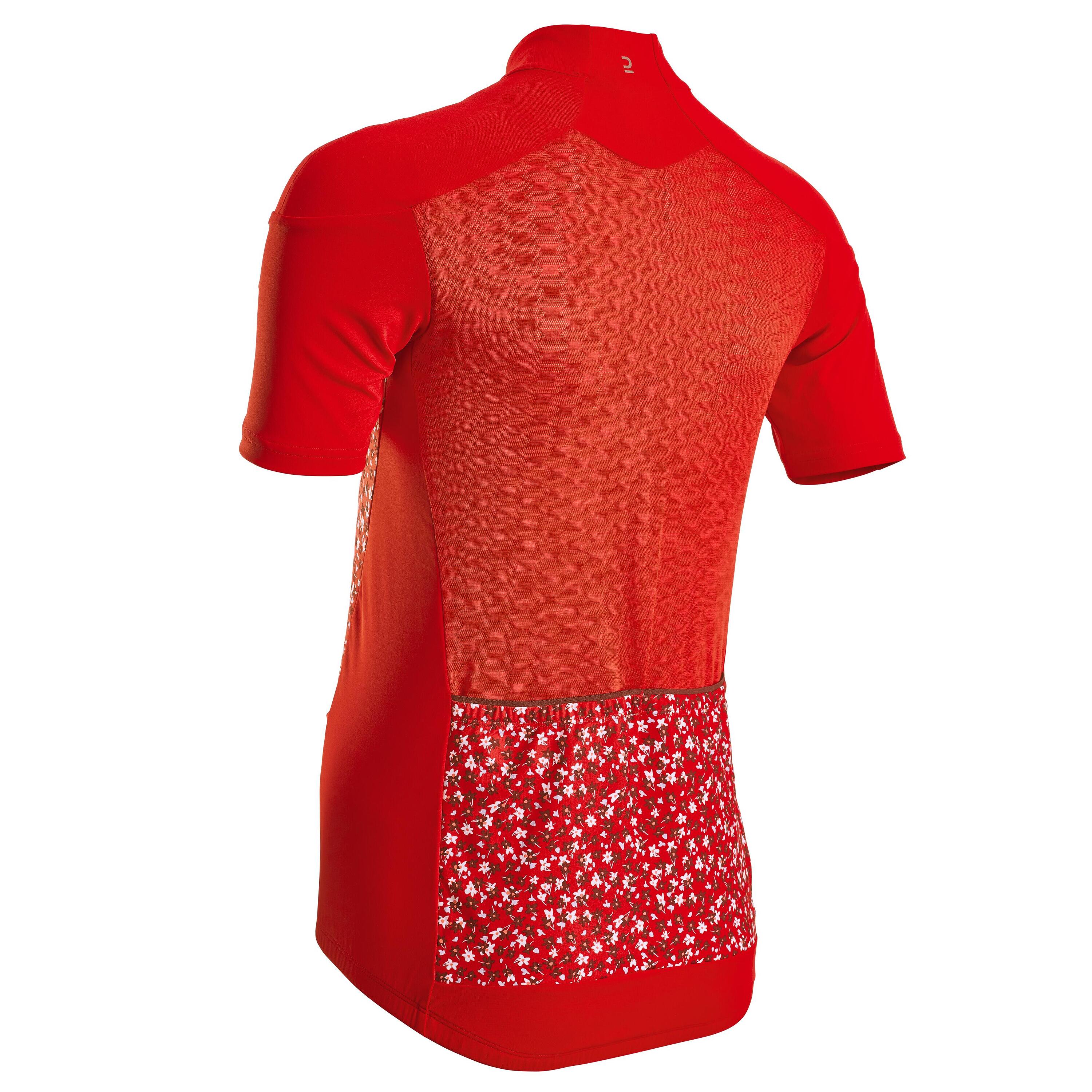 Women's Short-Sleeved Road Cycling Jersey RC500 - Floral/Red 2/7