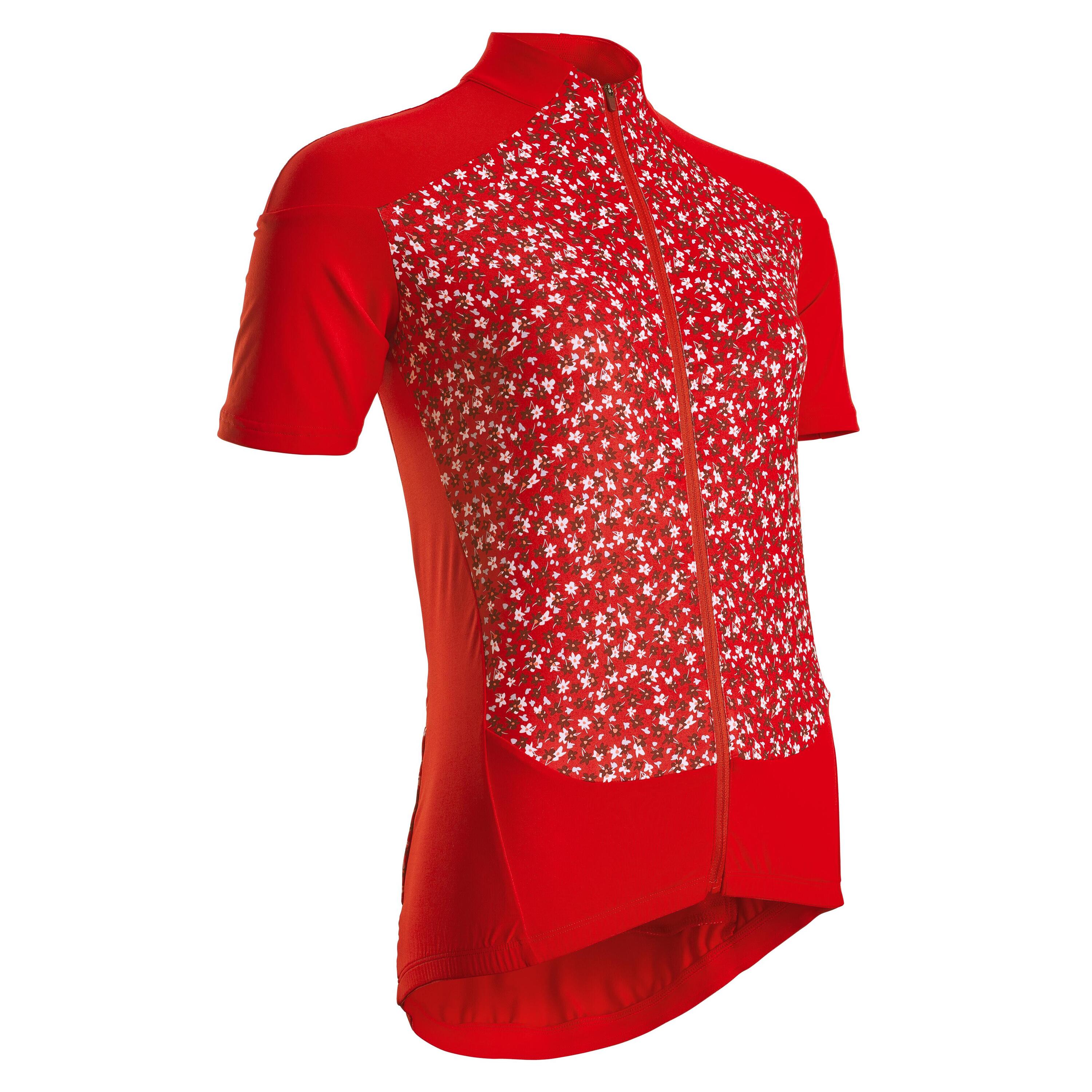 VAN RYSEL Women's Short-Sleeved Road Cycling Jersey RC500 - Floral/Red
