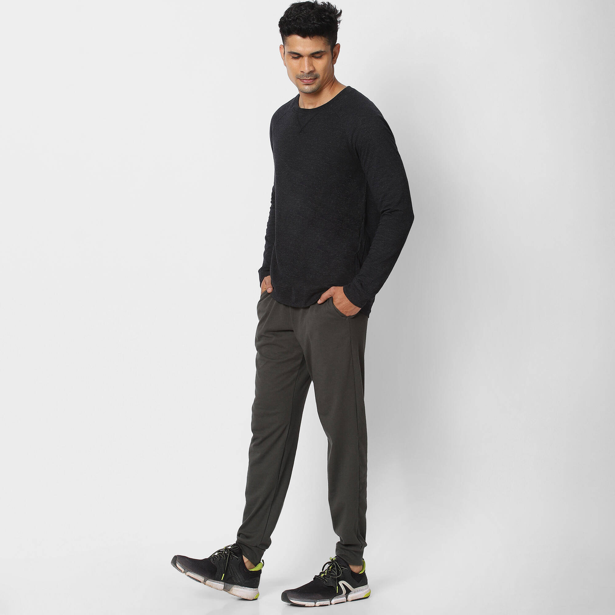 Men's Trackpant Jogger Regular Fit 100 For Gym-Khaki -  4