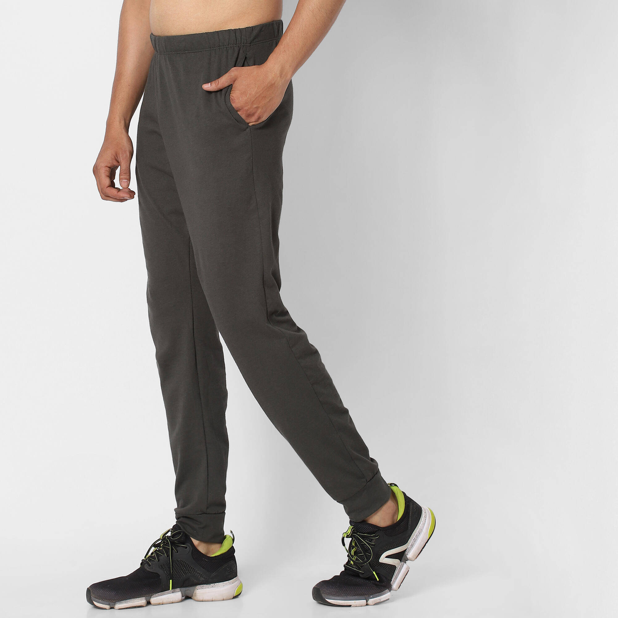 Men's Trackpant Jogger Regular Fit 100 For Gym-Khaki -  2