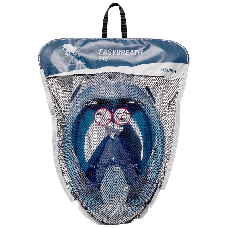 Snorkelmasker Easybreath voor volwassenen 540 freetalk blauw akoestisch ventiel