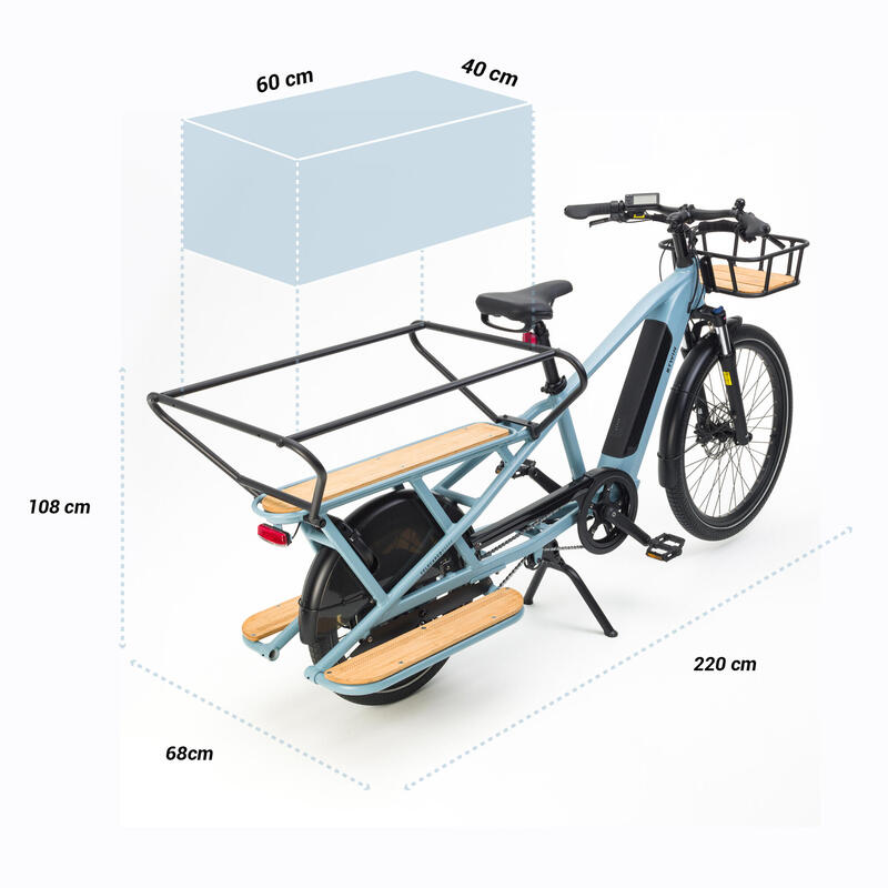 Cargo bike eléctrica longtail carga trasera Elops R500 azul