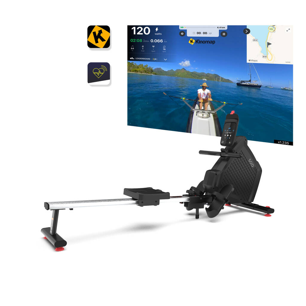 DOMYOS Rowing Machine Self Powered 500B with immersive visual with KINOMAP app.