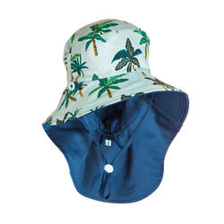 Chapeau Anti UV Bébé Réversible Bleu et Imprimé Palmiers