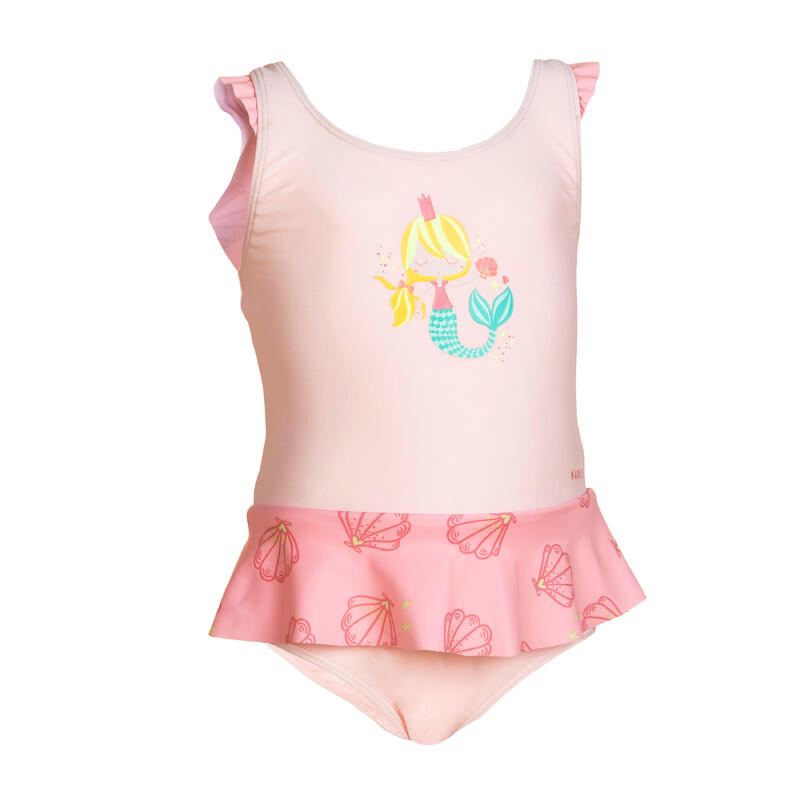 Baby Girls' 1-piece Skirt Swimsuit - Pink with Mermaid Print