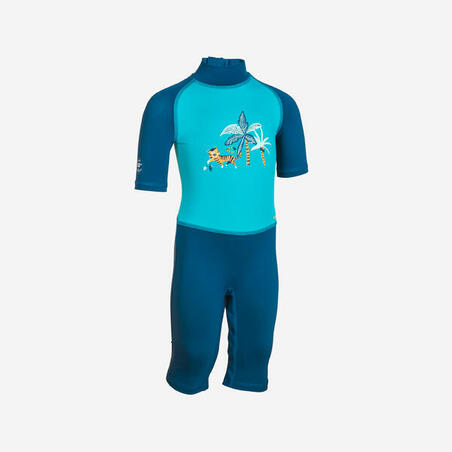 Baby / Kids’ Short-Sleeved Anti-UV Swimming Wetsuit - Blue with Tiger Print
