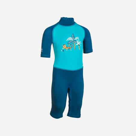 Modra kratka plavalna obleka z UV-zaščito s potiskom za malčke 
