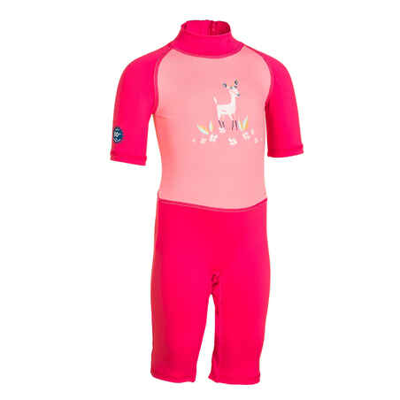 Βρεφική / παιδική κοντομάνικη στολή κολύμβησης με προστασία από ακτίνες UV - Ροζ σχέδιο