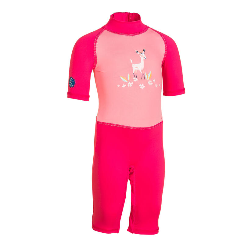 Combinaison De Natation Anti UV Bébé / Enfant Manches Courtes Rose Imprimé