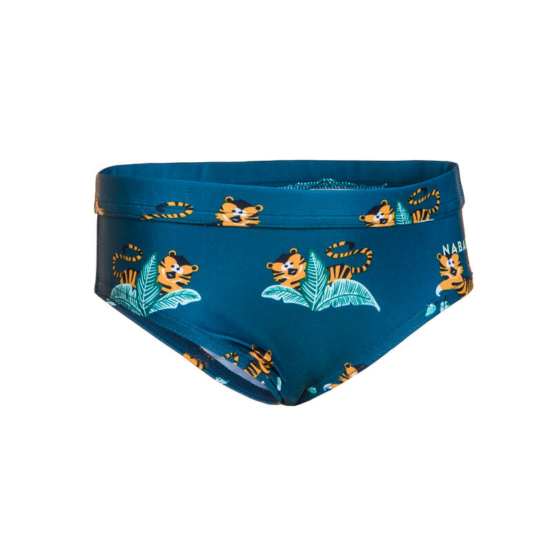 Zwemslip voor peuters en kleuters blauw met tijgerprint