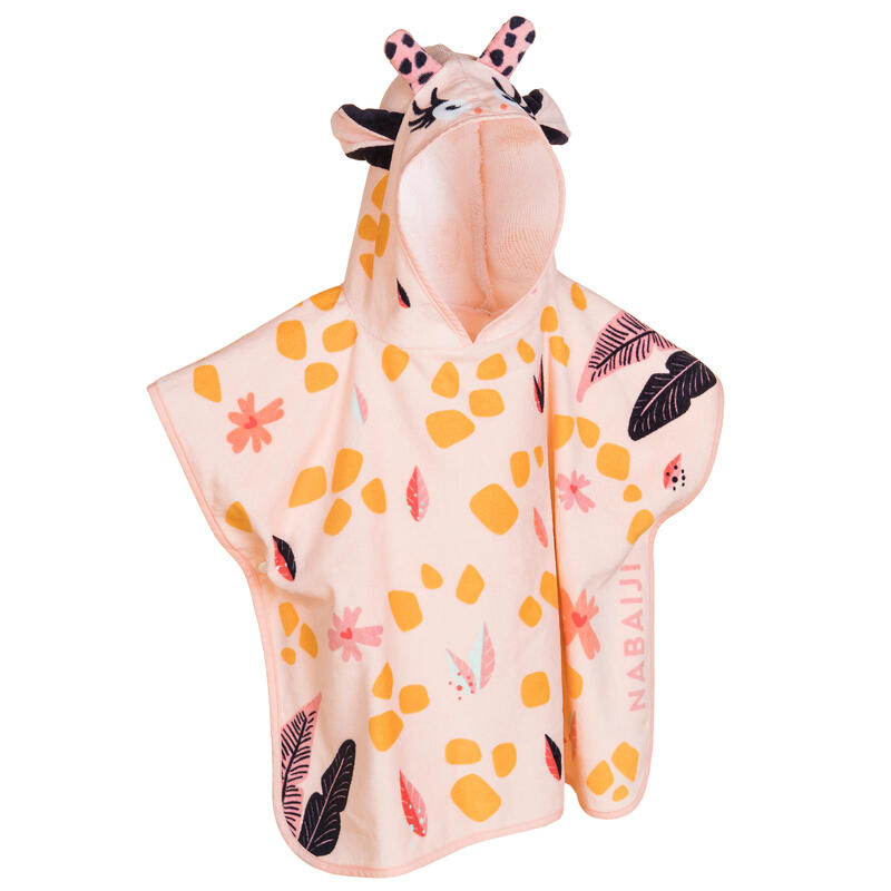 Badponcho voor peuters katoen giraf wit roze