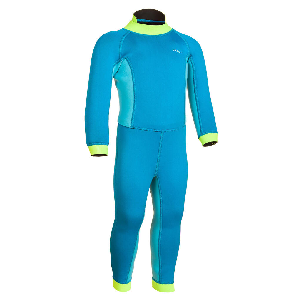 Kid’s neoprene wetsuit for swimming, TI WARM blue green