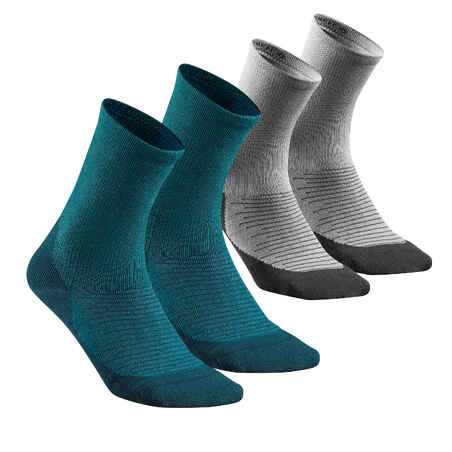 Chaussette Hike 100 High  - Gris et Bleu - Lot de 2 paires