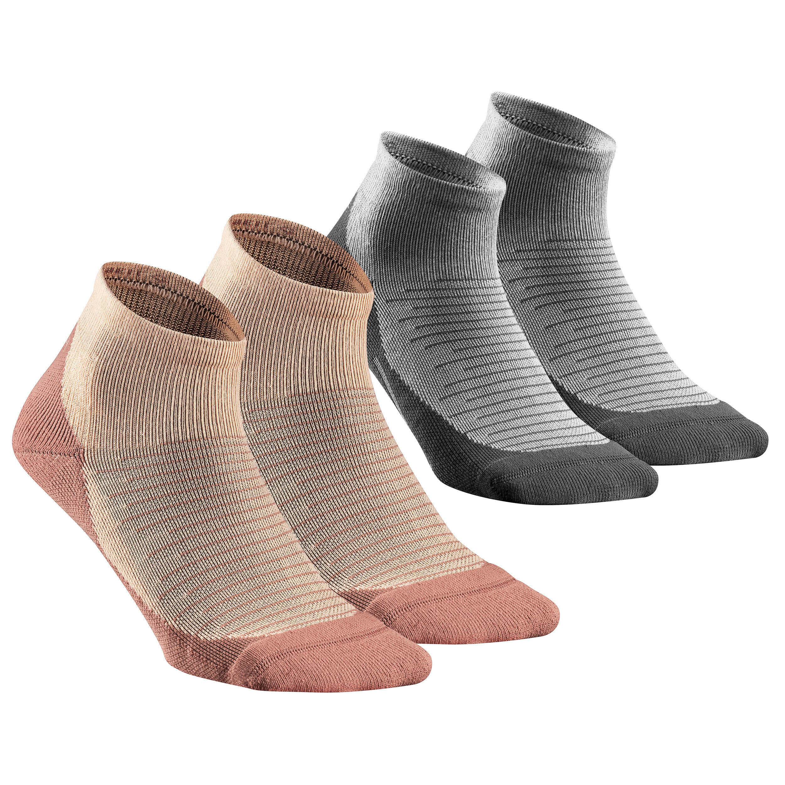 QUECHUA Sock Hike 100 Mid - Pack of 2 pairs - Coral and Grey