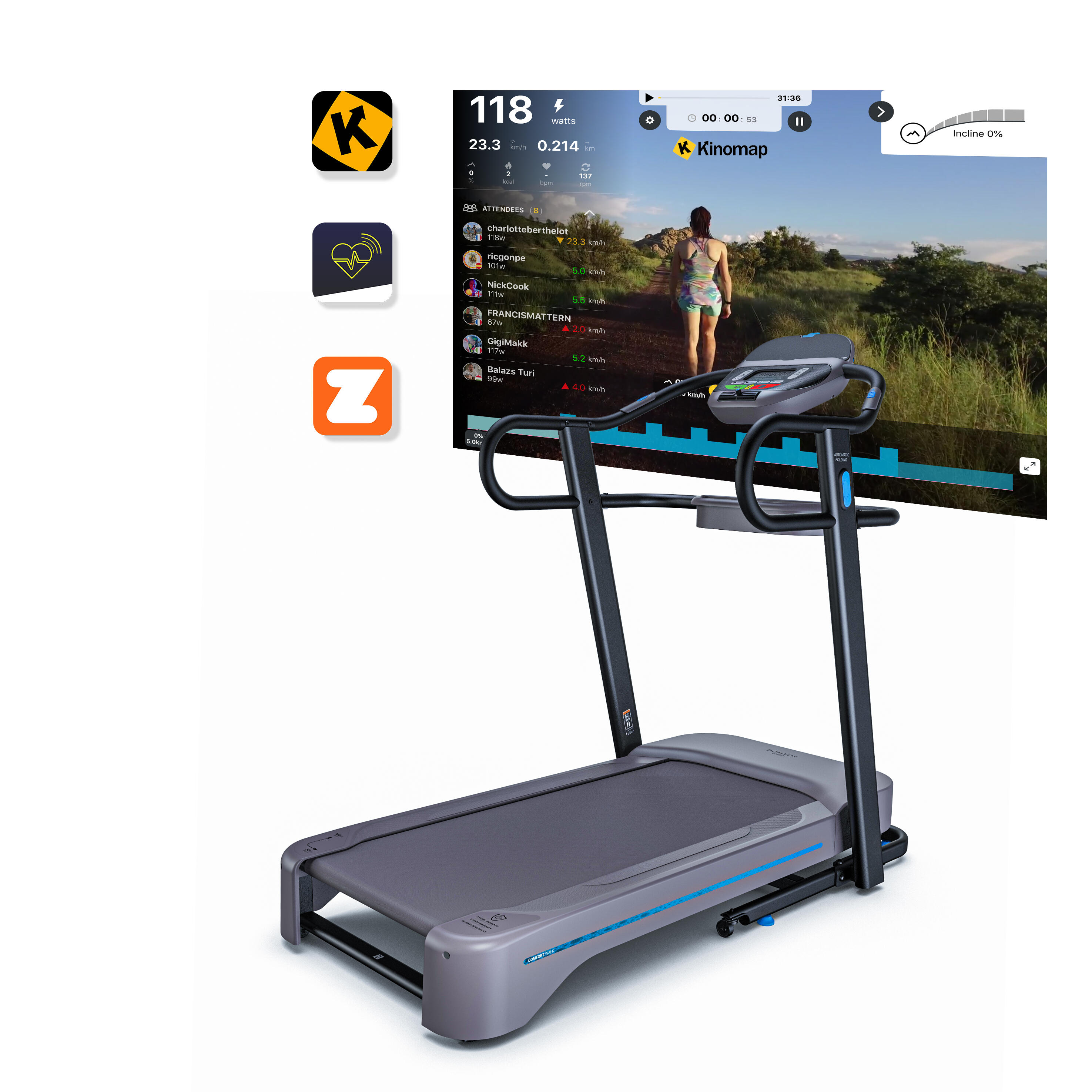 Connected and extra comfortable W900 treadmill, 10 km/h, 50x120 cm