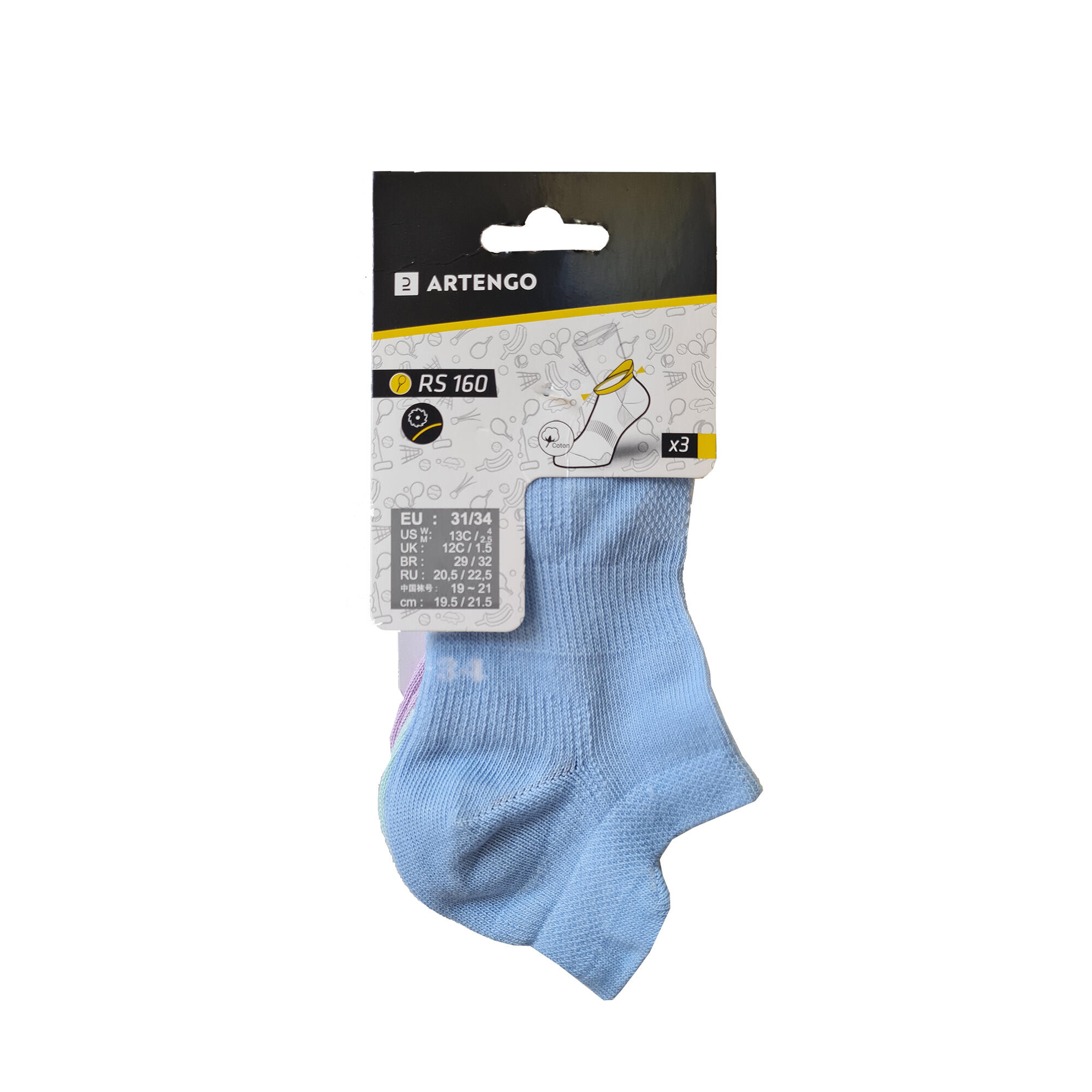 Calcetines cortos azul, verde y morado para niños Artengo RS 160 x3 9/9
