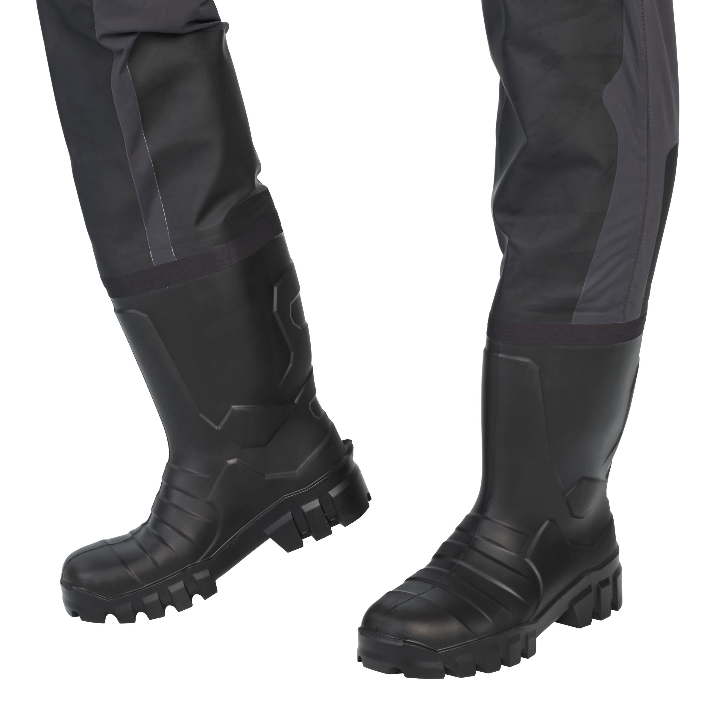 Breathable Fishing Waders 500 Carbon grey, Granite Caperlan